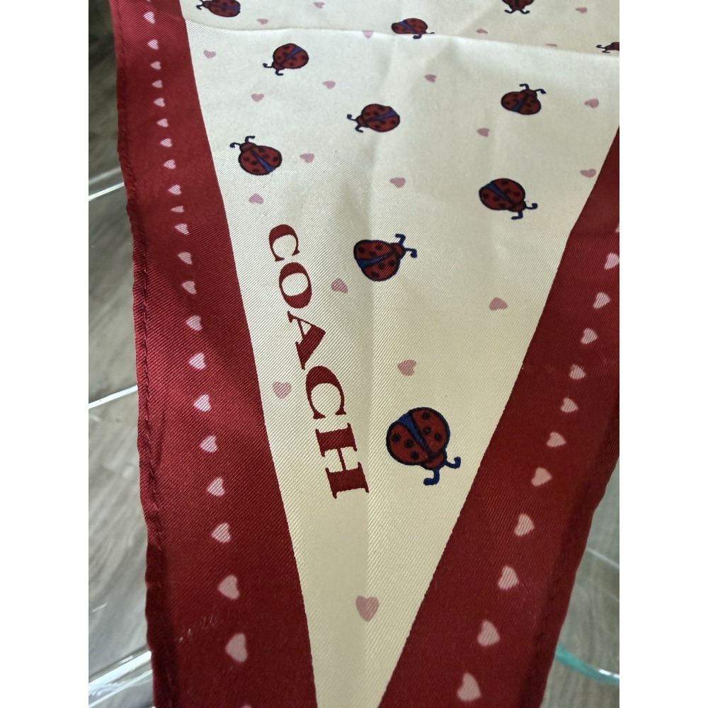 Coach 662 Silk Scarf Ladybug Heart Print Red Chalk Bandana Wrap Tie Lucky 36" - Picture 2 of 4